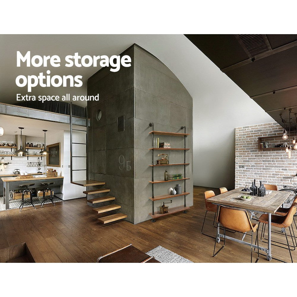 Floating DIY Pipe Shelf 6 Tiers Ira Wall Storage Industrial Style