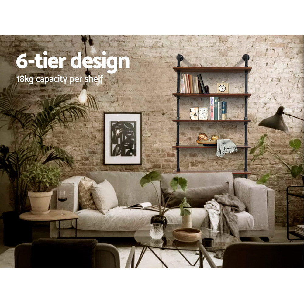 Floating DIY Pipe Shelf 6 Tiers Ira Wall Storage Industrial Style