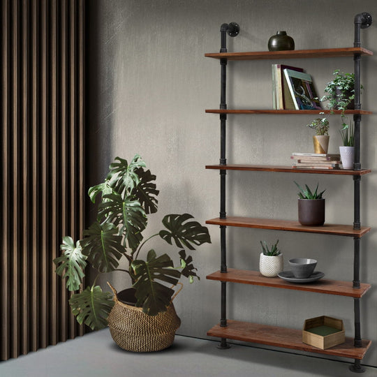 Floating DIY Pipe Shelf 6 Tiers Ira Wall Storage Industrial Style | Rustic Vintage Shelves Brackets