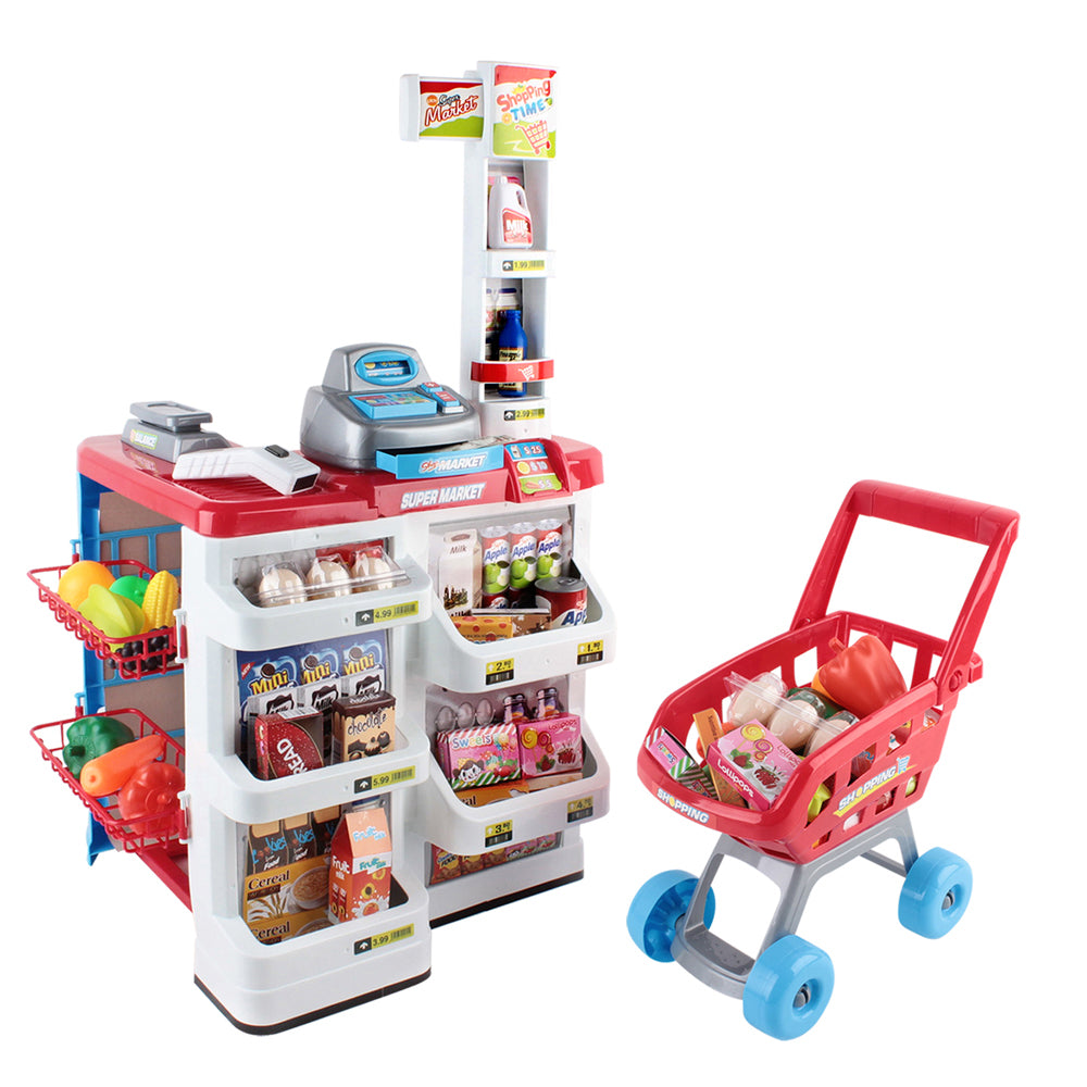 Kids Pretend Role Play Supermarket 24 Piece Playset Cash Register Trolley | Pretend Play
