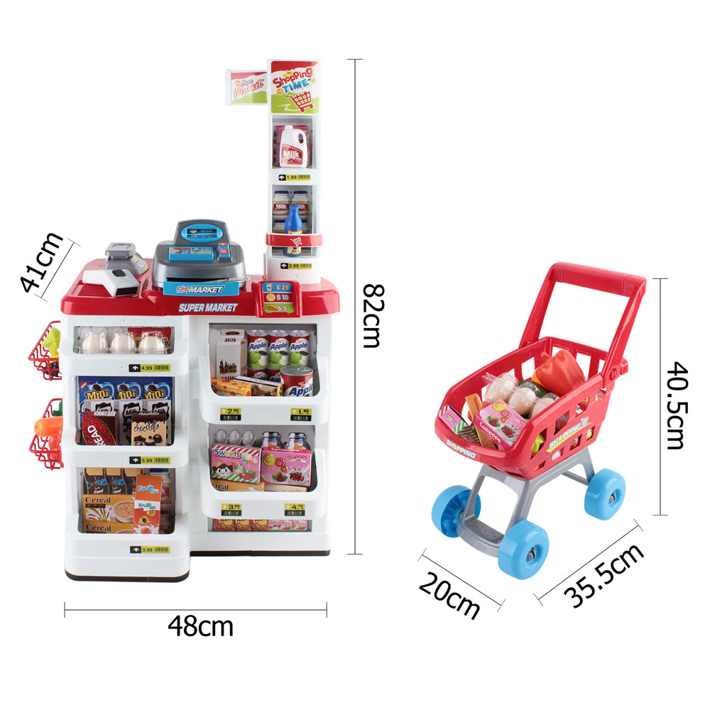 Kids Pretend Role Play Supermarket 24 Piece Playset Cash Register Trolley, Keezi Super Market Toy