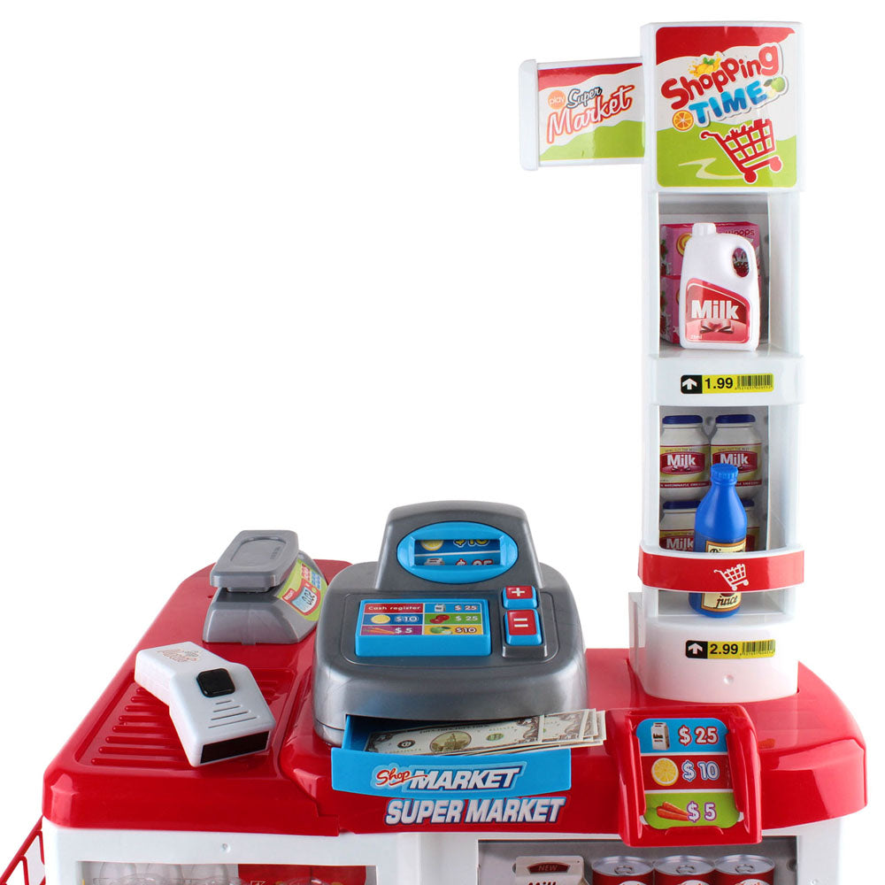 Kids Pretend Role Play Supermarket 24 Piece Playset Cash Register Trolley | Keezi Super Market Toy