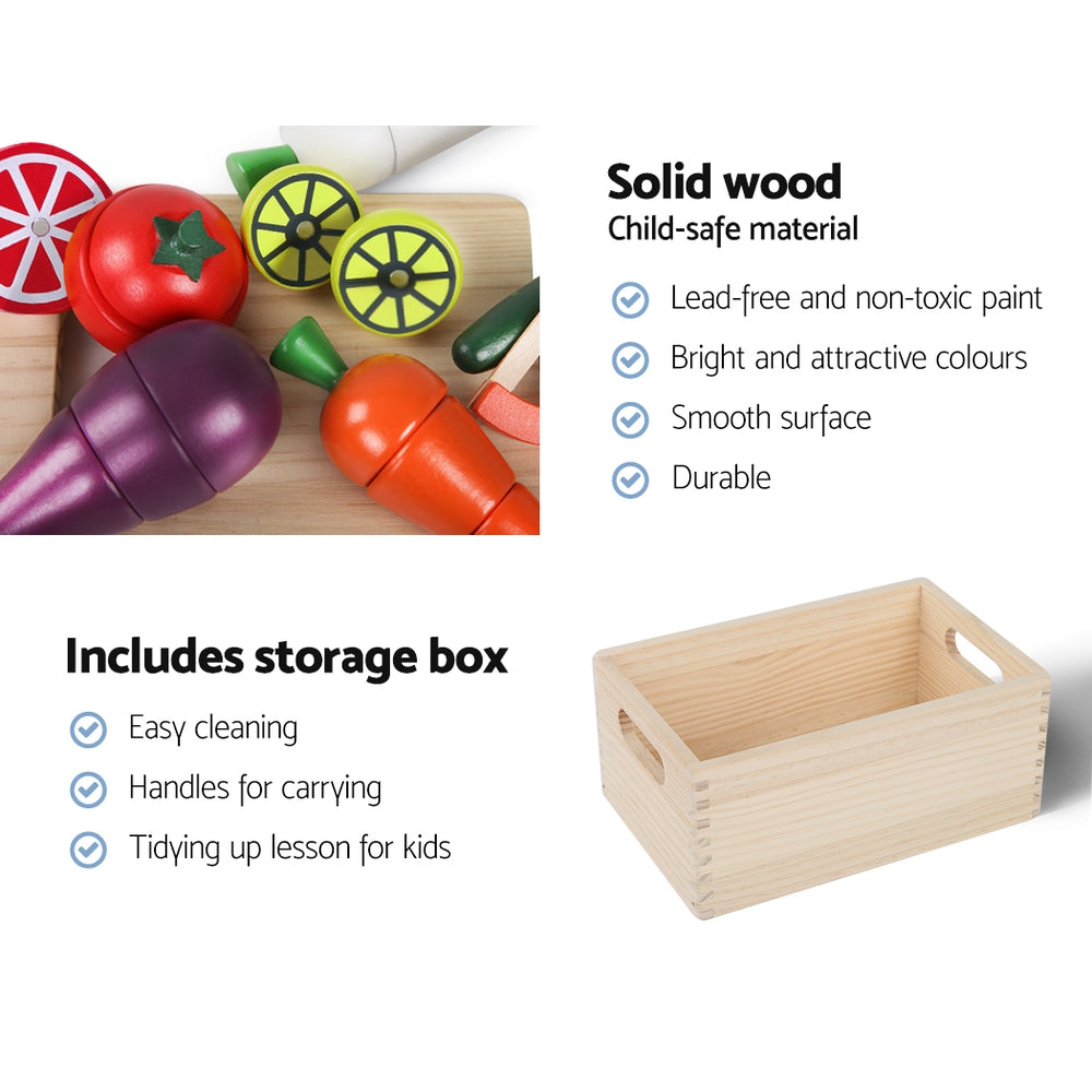 Kids Wooden Kitchen Play Set with 29-Piece Food & Cooking Accessories