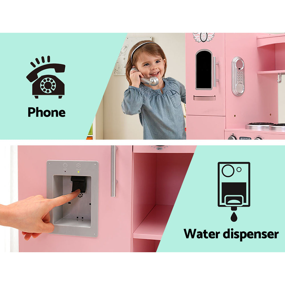 Kids Kitchen Play Set Wooden Pretend Toys Cooking Children Storage Pink