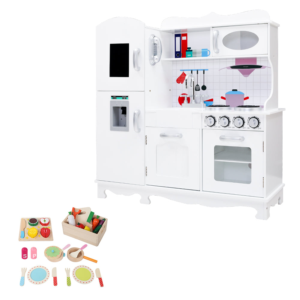 Kids 3+ Wooden Kitchen Play Set White Pretend Cooking Toy 29 Piece Accessories