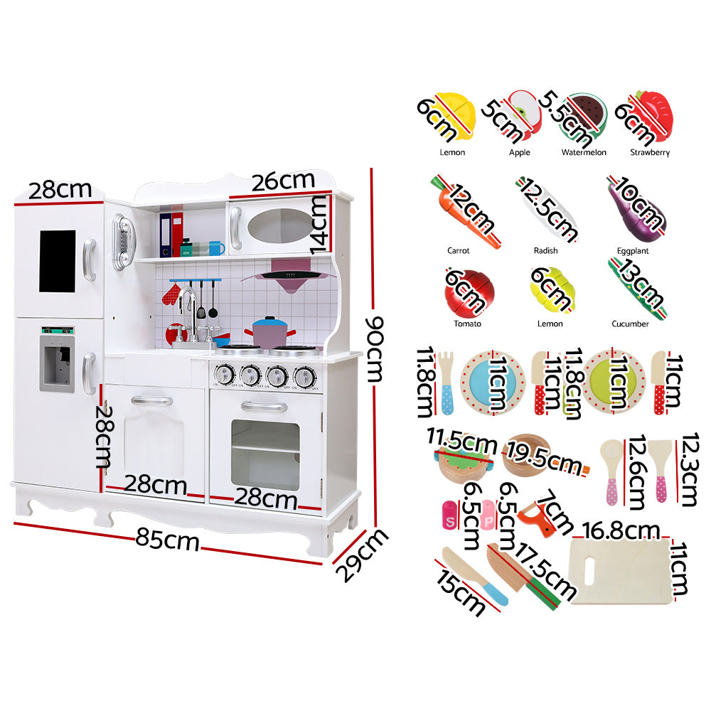 Kids 3+ Wooden Kitchen Play Set White Pretend Cooking Toy 29 Piece Accessories