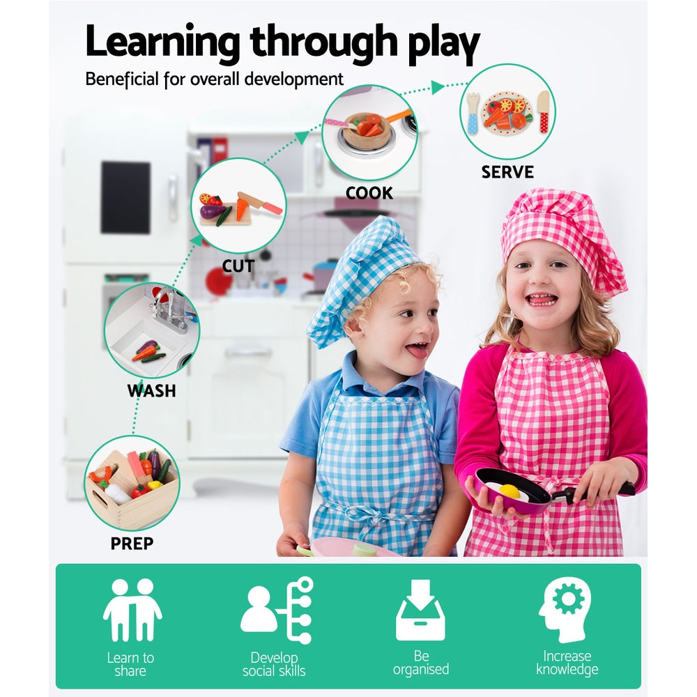 Kids 3+ Wooden Kitchen Play Set White Pretend Cooking Toy 29 Piece Accessories