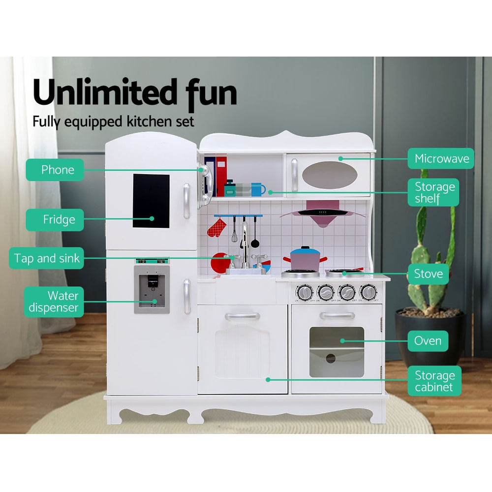 Kids 3+ Wooden Kitchen Play Set White Pretend Cooking Toy 29 Piece Accessories