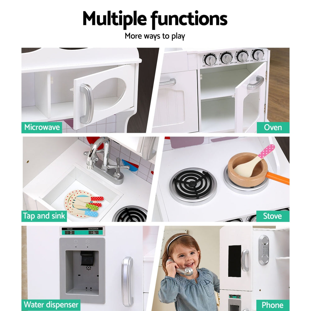 Kids 3+ Wooden Kitchen Play Set White Pretend Cooking Toy 29 Piece Accessories