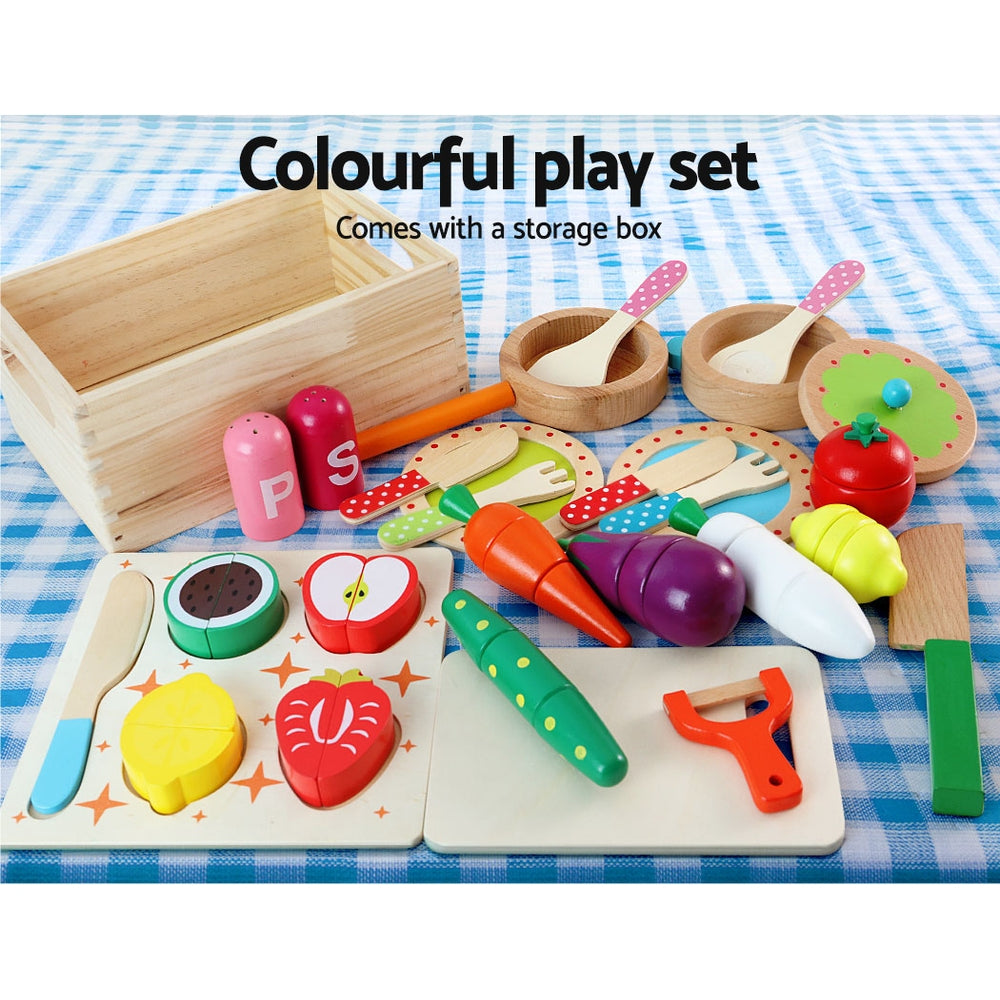 Kids 3+ Wooden Kitchen Play Set White Pretend Cooking Toy 29 Piece Accessories