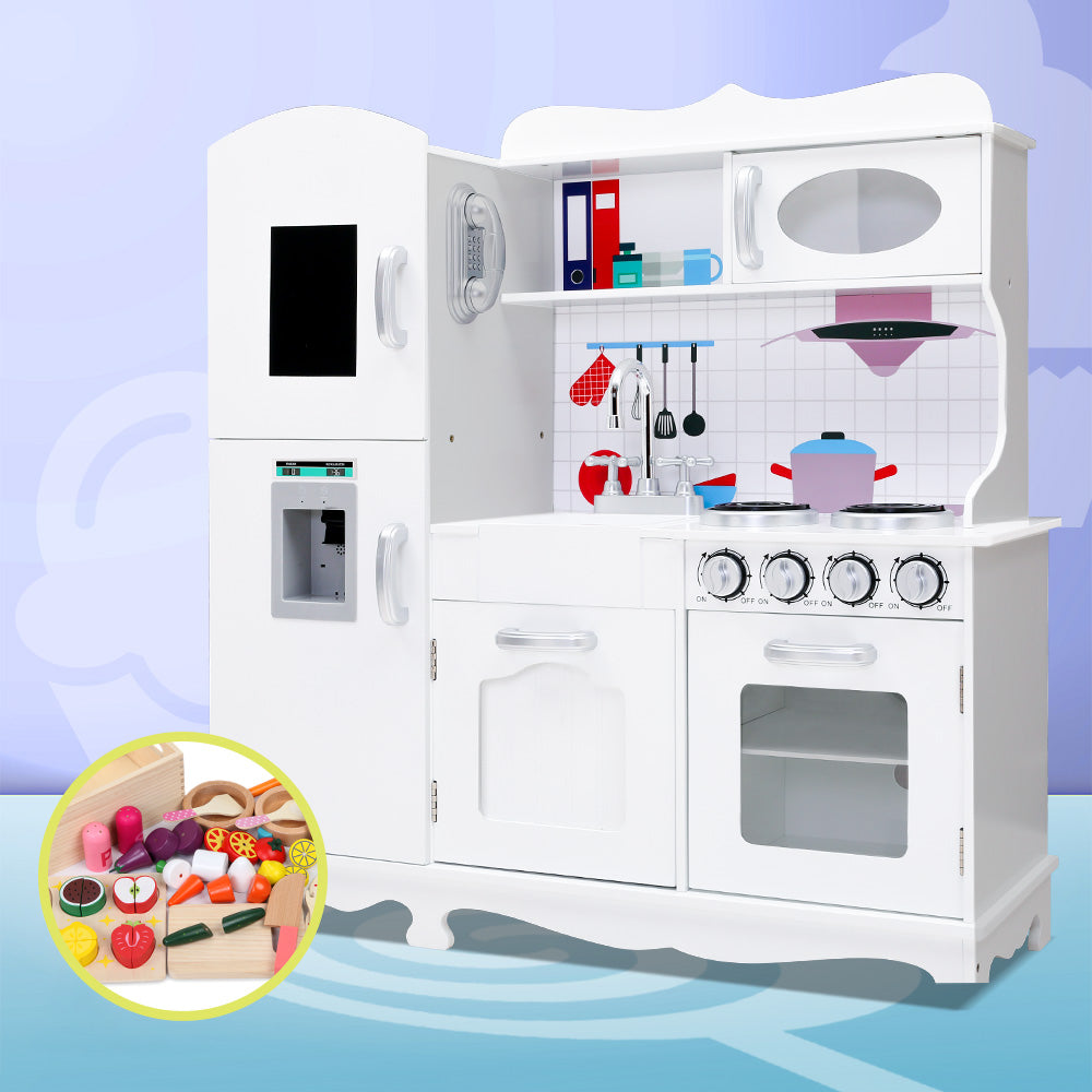 Kids 3+ Wooden Kitchen Play Set White Pretend Cooking Toy 29 Piece Accessories