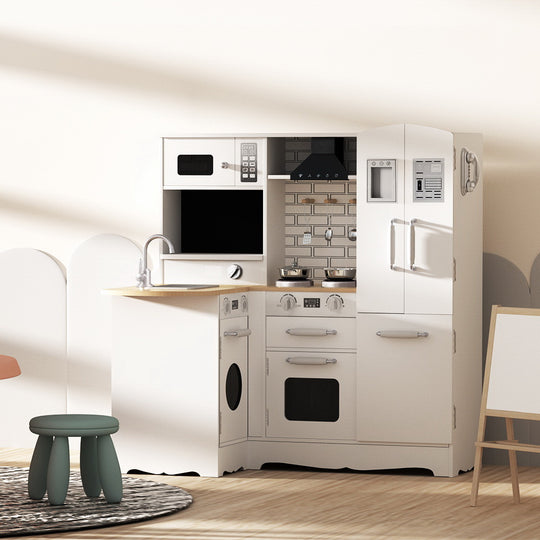 Wooden finish - Kids Wooden Kitchen Play Set With Fridge