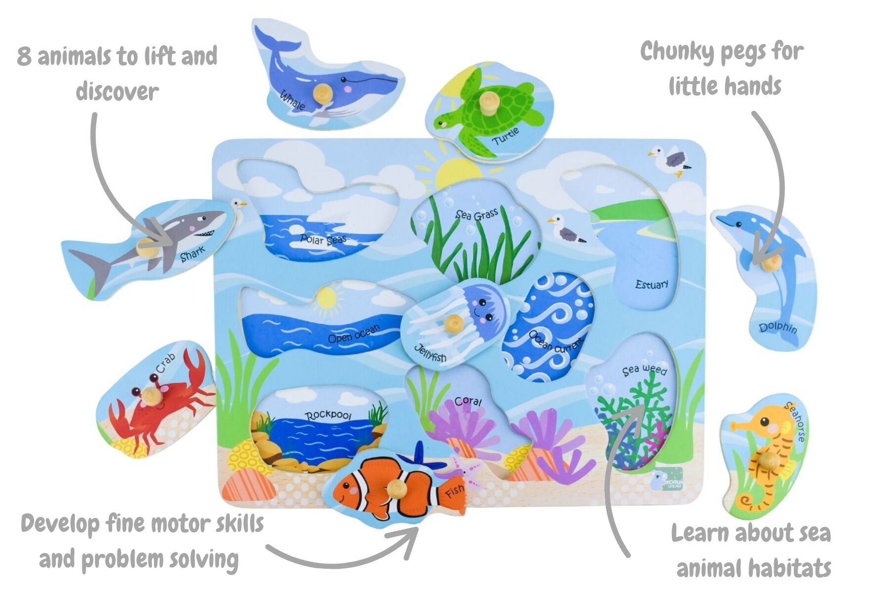 Sea Animal Peg Puzzle Set 30x22x2.5cm