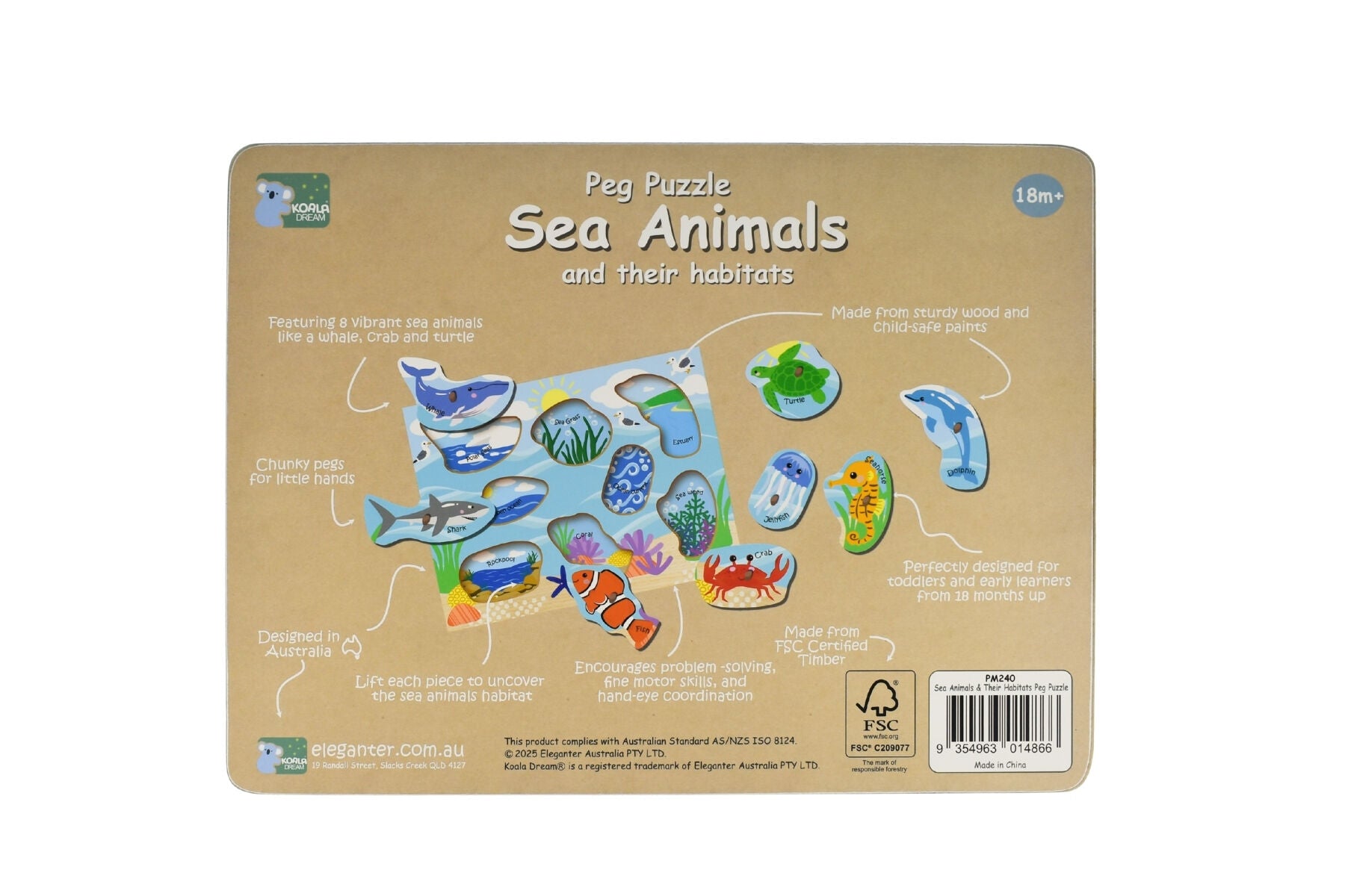 Sea Animal Peg Puzzle Set 30x22x2.5cm