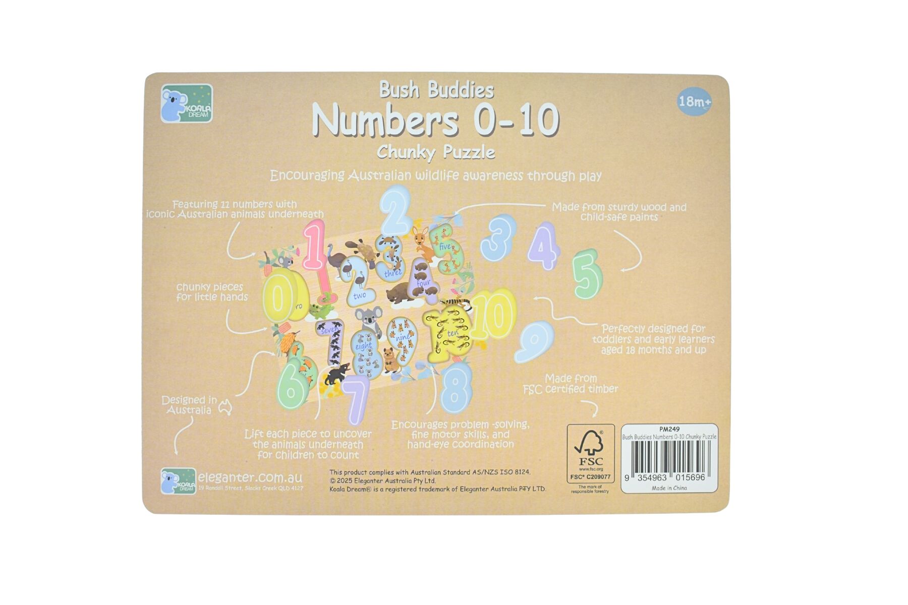 Chunky Number Puzzle Wooden 30x22.5x2.2cm