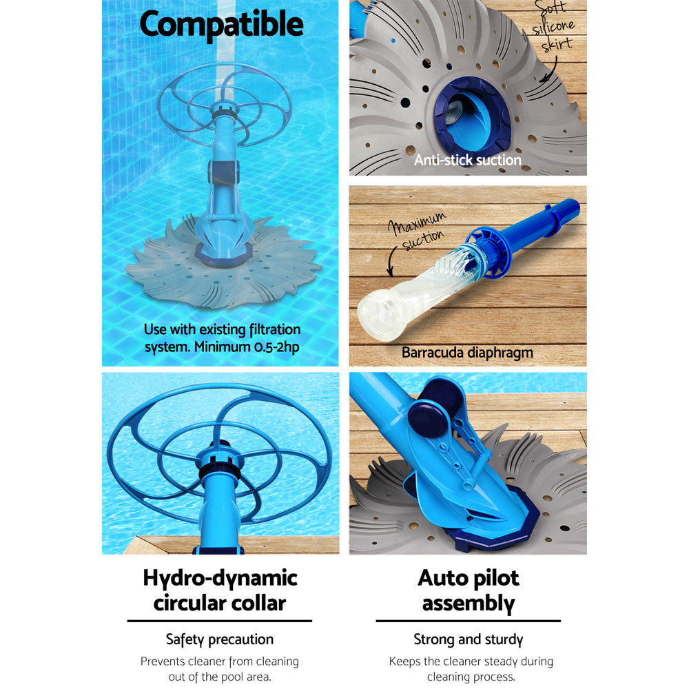 Pool Cleaner Automatic Vacuum Floor Climb Suction Swimming Hose 10M