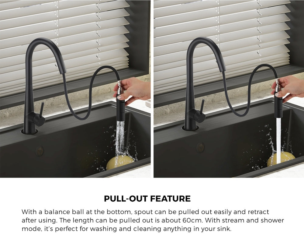 Kitchen Mixer Tap Pull Out Faucet 2-Mode Swivel Black