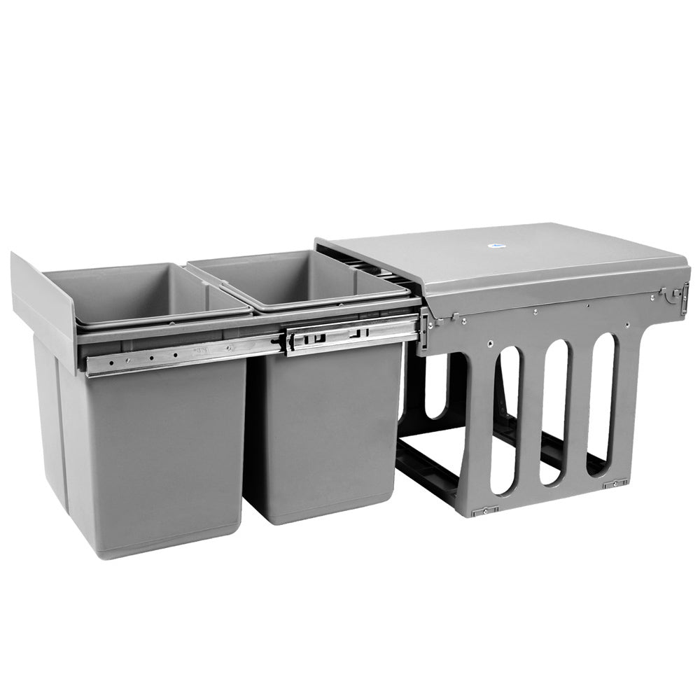 Pull Out Bin Kitchen Double Basket 2x15L Grey Slide-Out Waste Storage