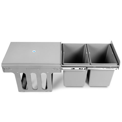 Pull Out Bin Kitchen Double Basket 2x15L Grey Slide-Out Waste Storage