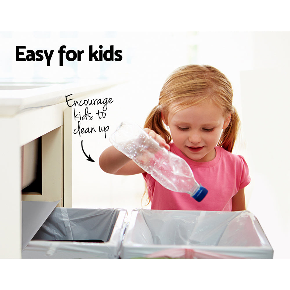 Pull Out Bin Kitchen Double Basket 2x15L Grey Slide-Out Waste Storage