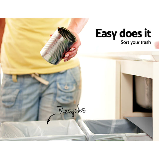 Pull Out Bin Kitchen Double Basket 2x15L Grey Slide-Out