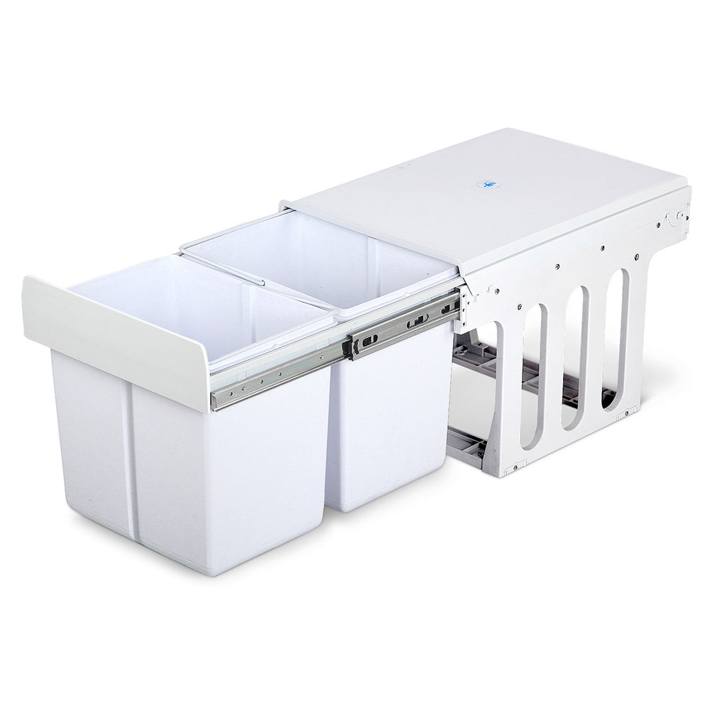 Pull Out Kitchen Bin 30L Double Trash Can 2x15L Sliding Cabinet Waste White
