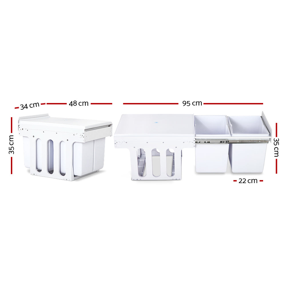 Pull Out Kitchen Bin 30L Double Trash Can 2x15L Sliding Cabinet Waste White