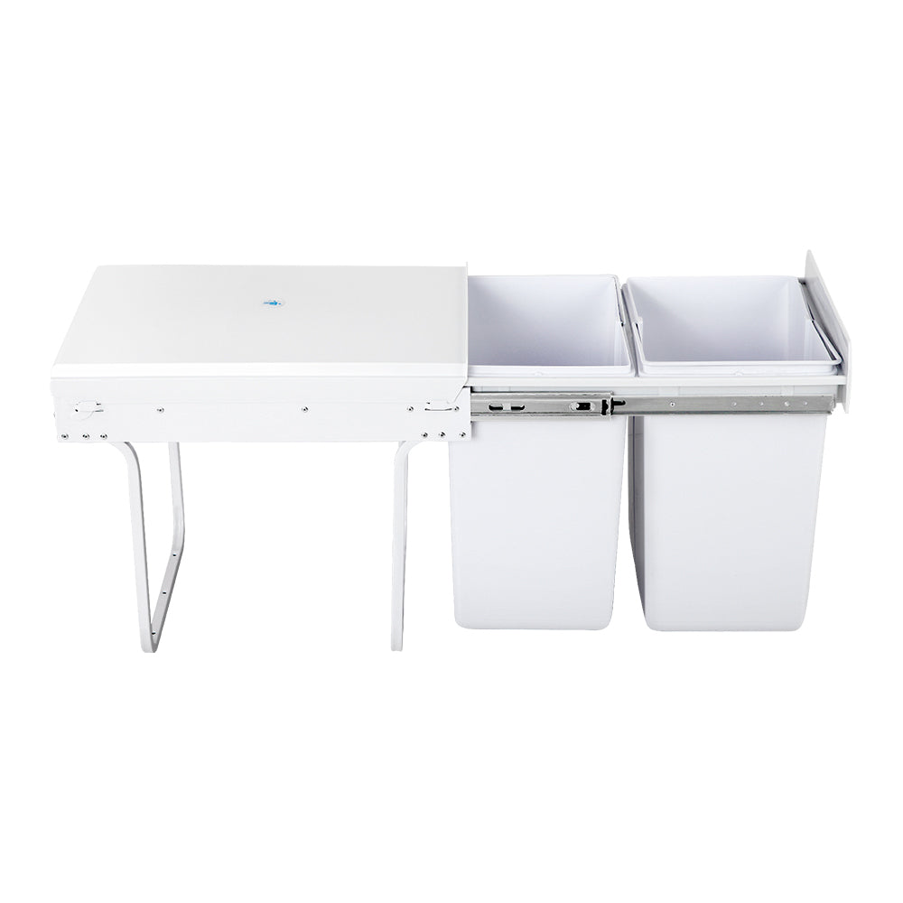 Pull Out Kitchen Bin Double Basket 2x20L White Storage System
