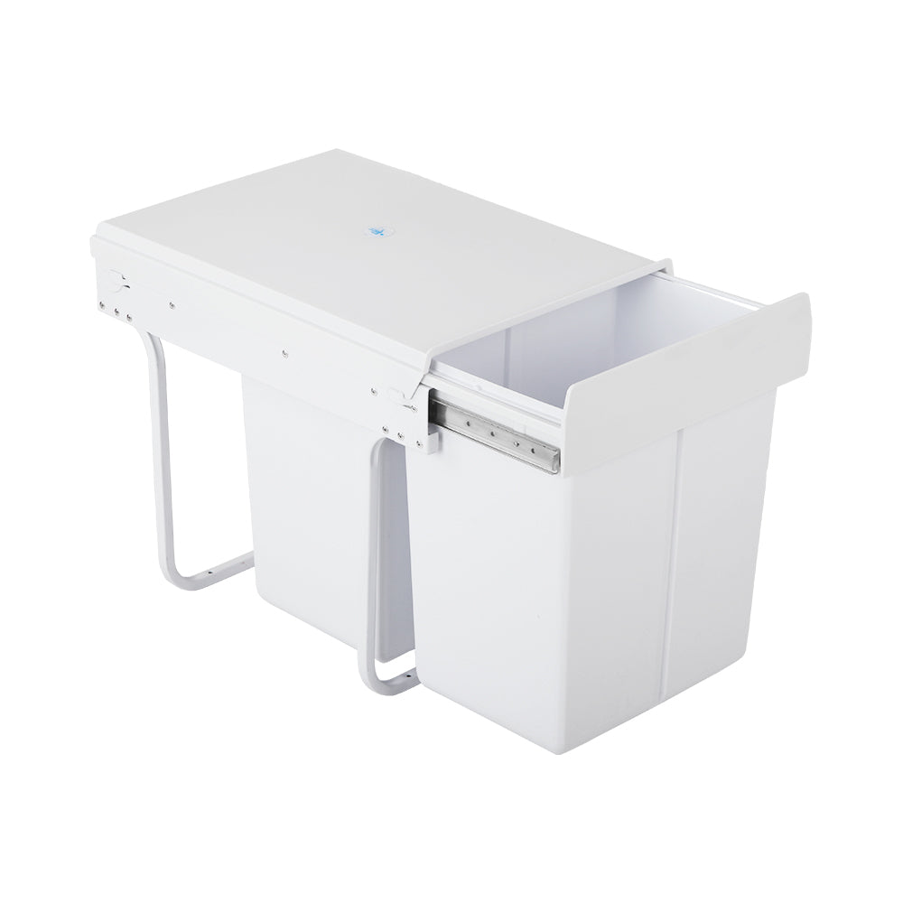 Pull Out Kitchen Bin Double Basket 2x20L White Storage System