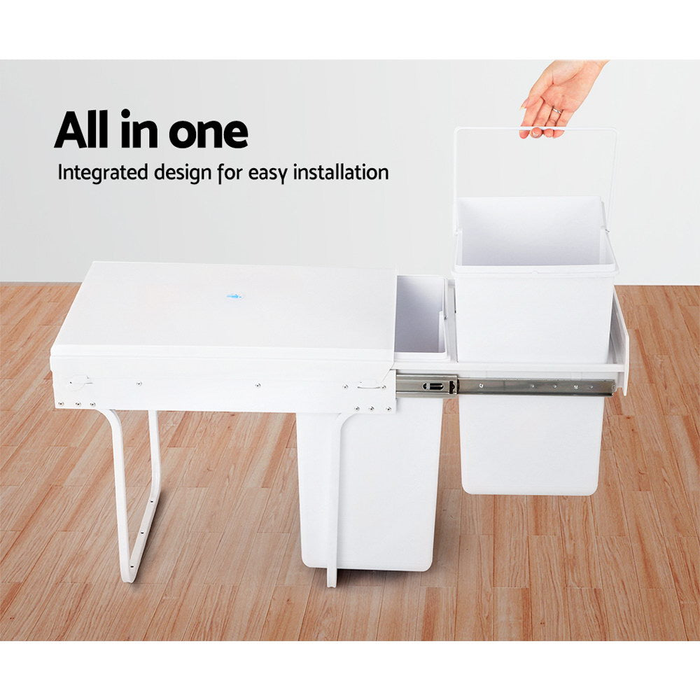 Pull Out Kitchen Bin Double Basket 2x20L White Storage System