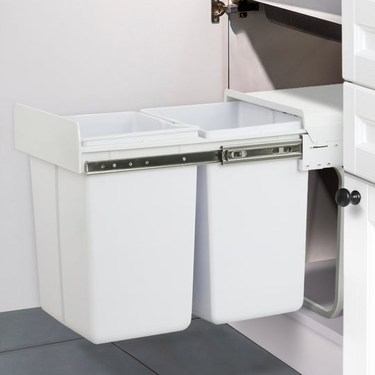 White colour - Pull Out Kitchen Bin Double Basket 2x20L White Storage System