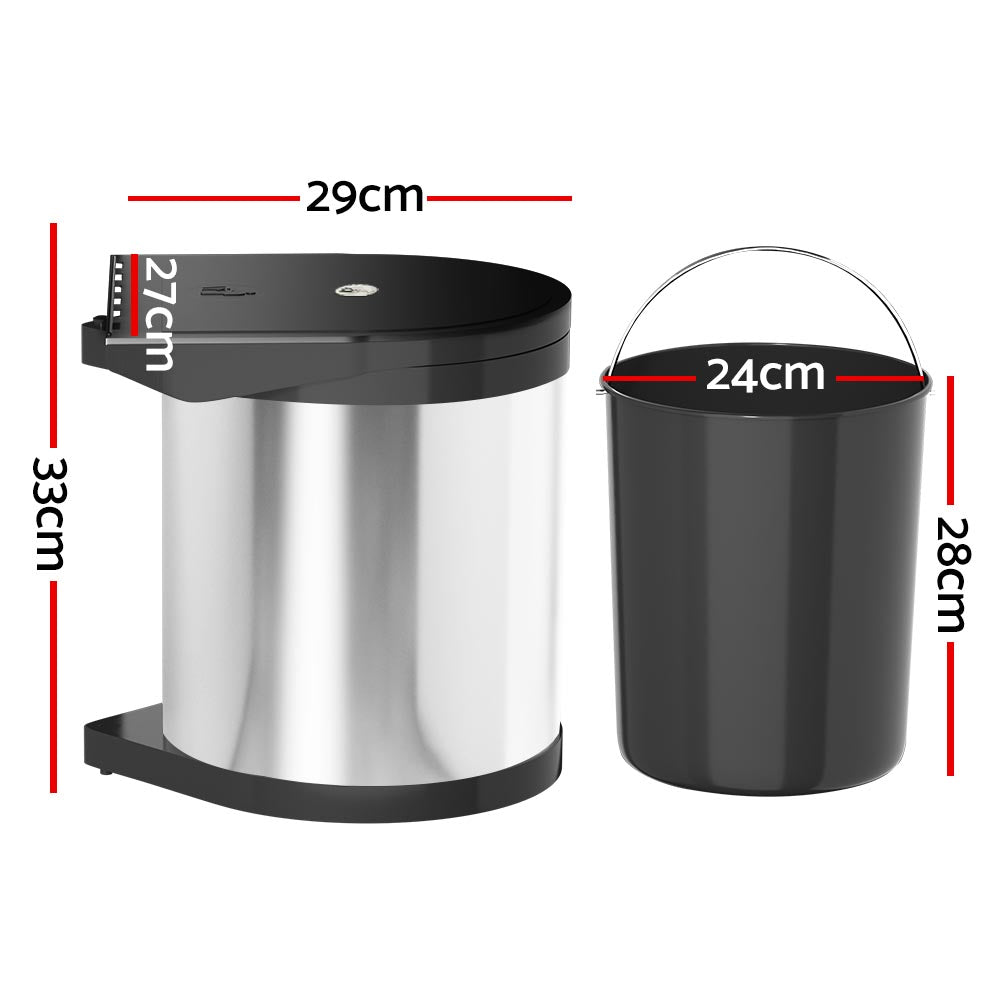 12L Pull Out Swing Out Bin Auto Open Lid Stainless Steel Kitchen