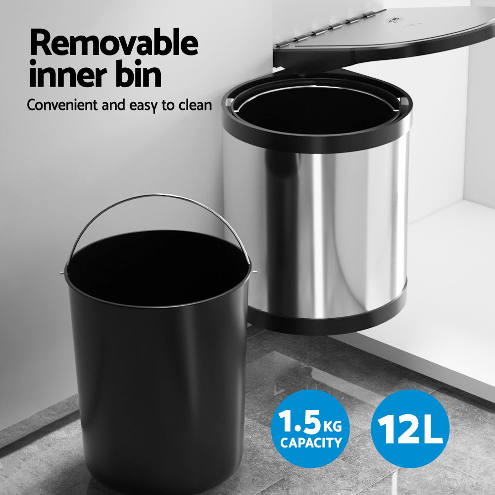 12L Pull Out Swing Out Bin Auto Open Lid Stainless Steel Kitchen
