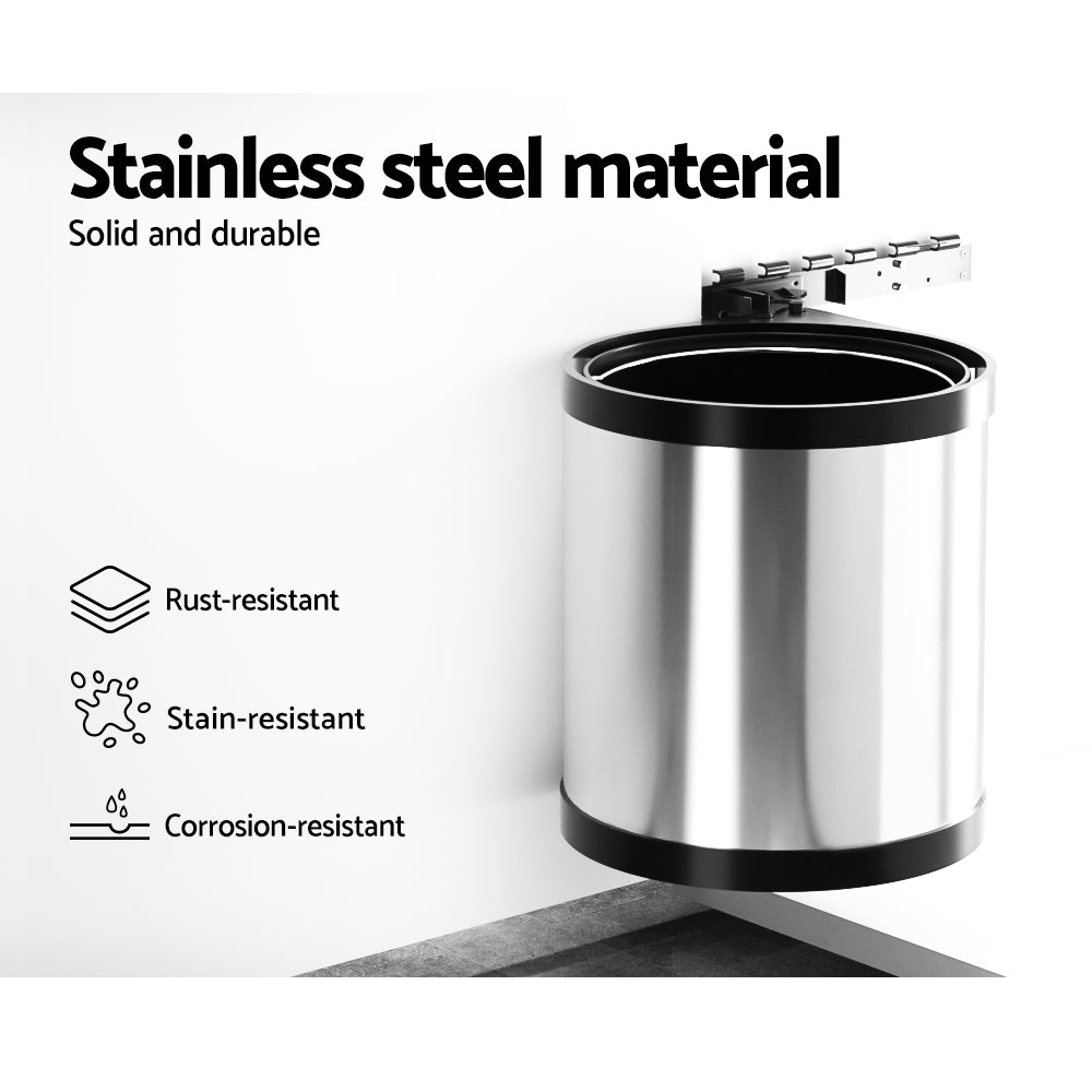 12L Pull Out Swing Out Bin Auto Open Lid Stainless Steel Kitchen