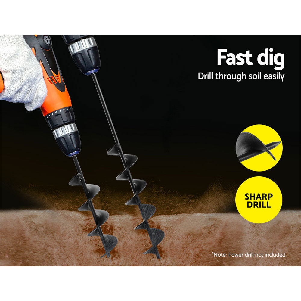 Power Garden Spiral Auger Hole Digger Earth Drill Bit 75X300 & 600Mm