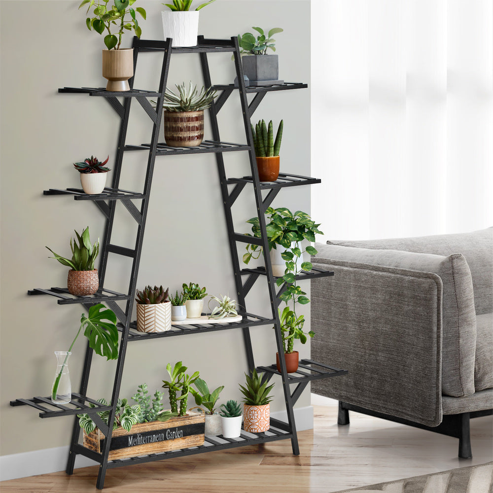 Plant Stand 12-shelf Bamboo Frame Black