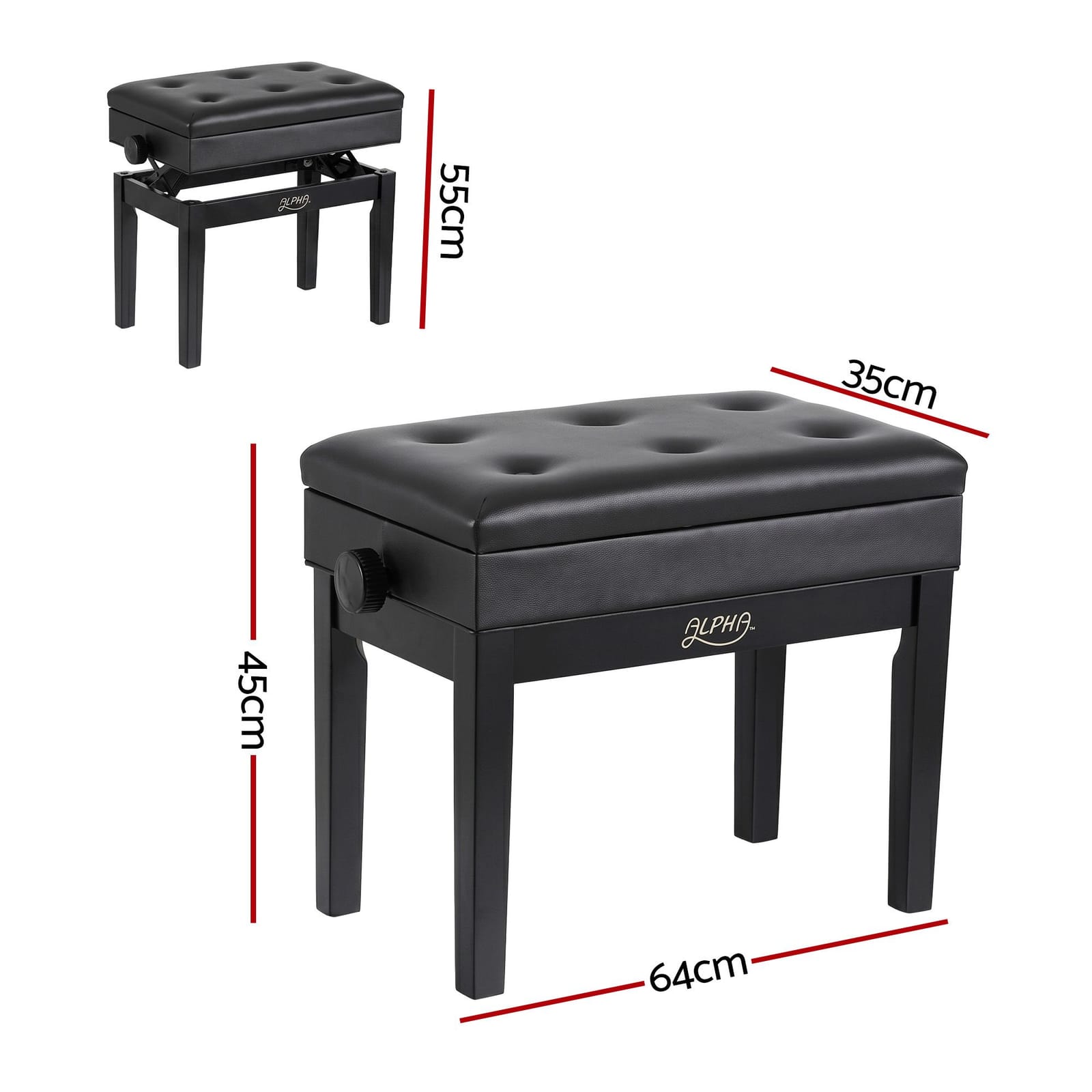 Piano Bench Adjustable Black 55x33x7cm