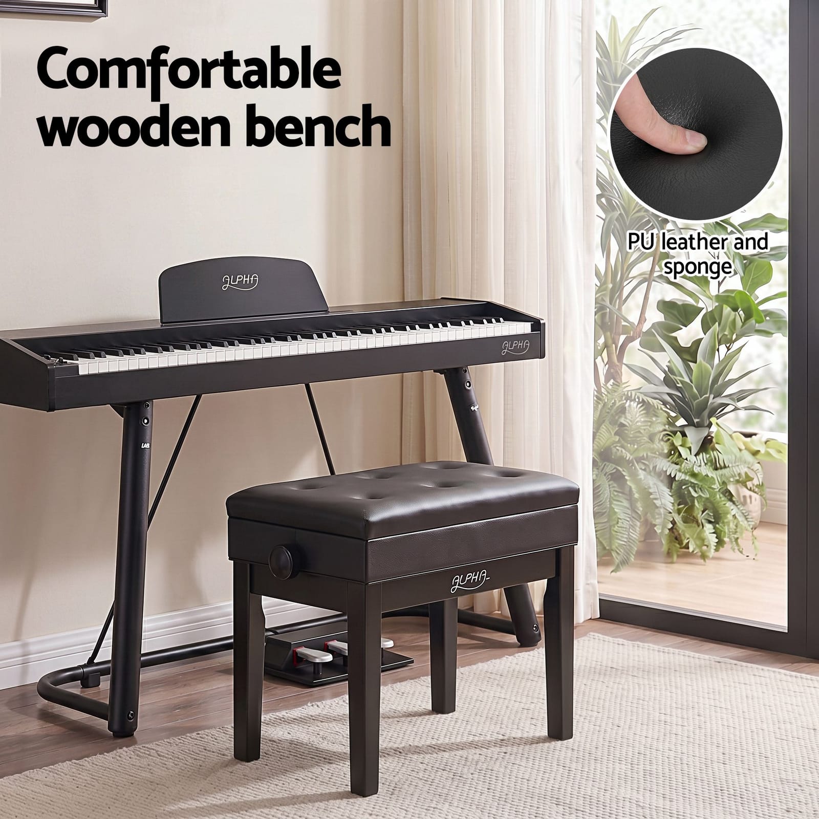 Piano Bench Adjustable Black 55x33x7cm