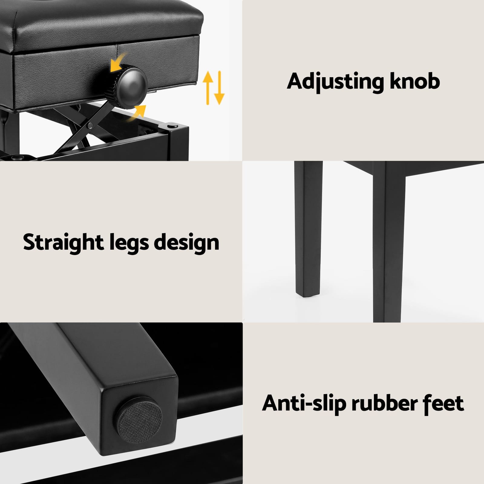 Piano Bench Adjustable Black 55x33x7cm