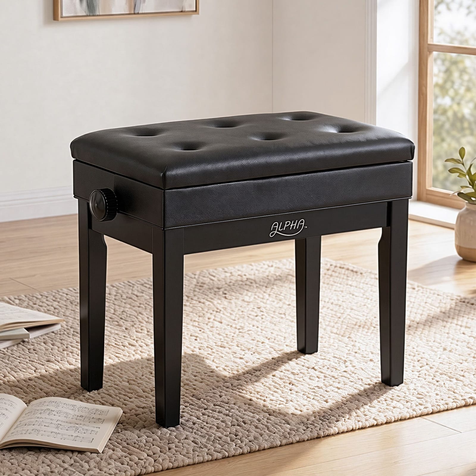 Piano Bench Adjustable Black 55x33x7cm