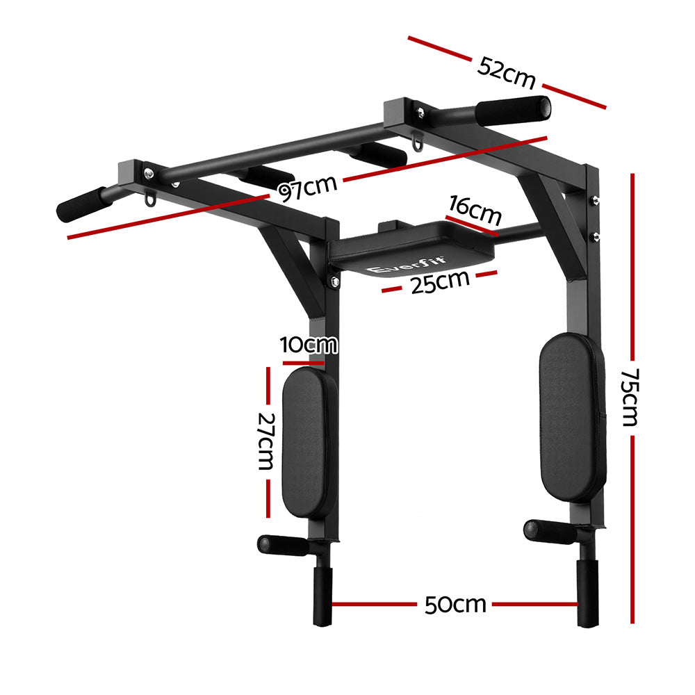 Pull Up Bar Dip Station Multi Gym 150kg Home Power Station Black Red | Gymnastics