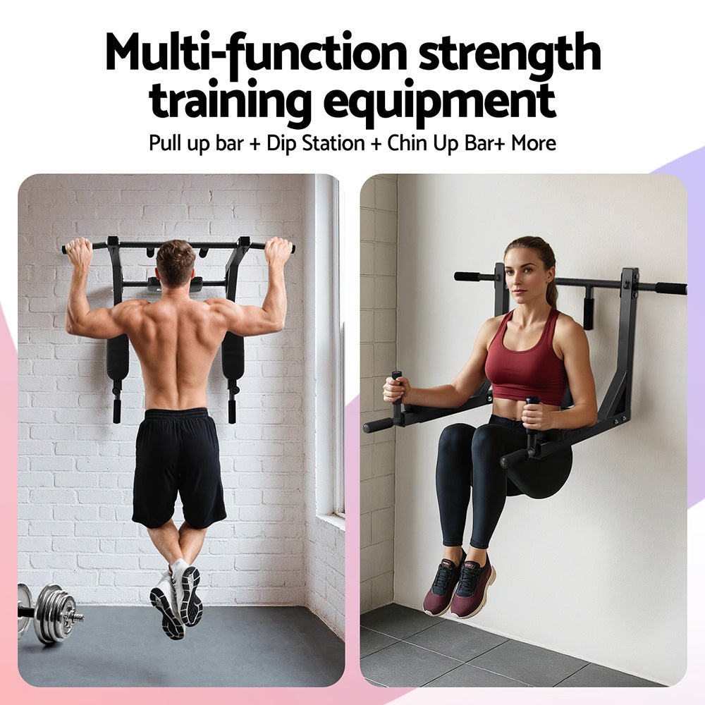 Pull Up Bar Dip Station Multi Gym 150kg Home Power Station Black Red