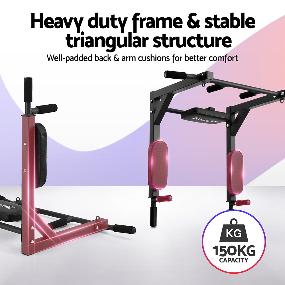 150Kg - Pull Up Bar Dip Station Multi Gym 150kg Home Power Station Black Red