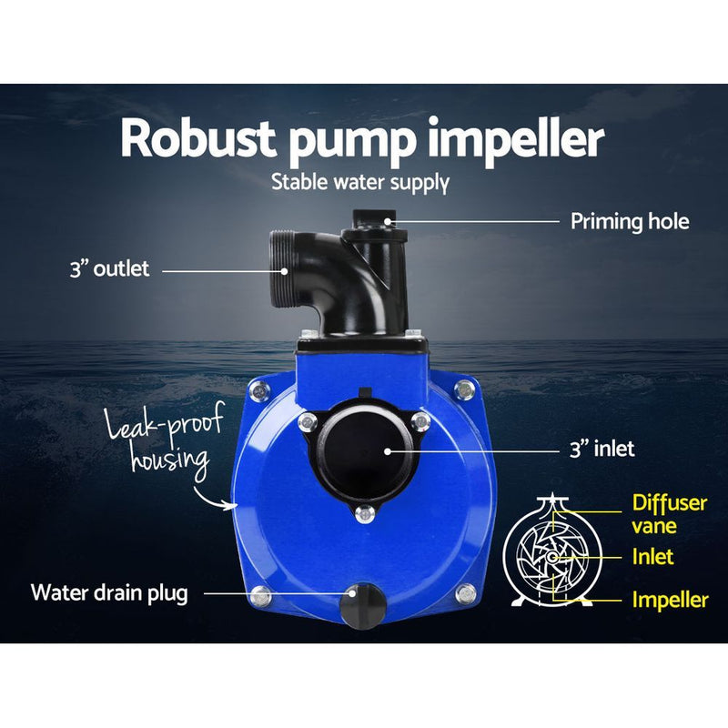 3" Petrol Water Pump High Flow for Transfer, Firefighting & Irrigation - Giantz Garden Blue Bubk