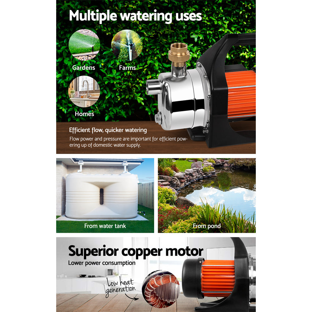 Garden Water Pump High Pressure 1500W Tank Rain Farm Irrigation House