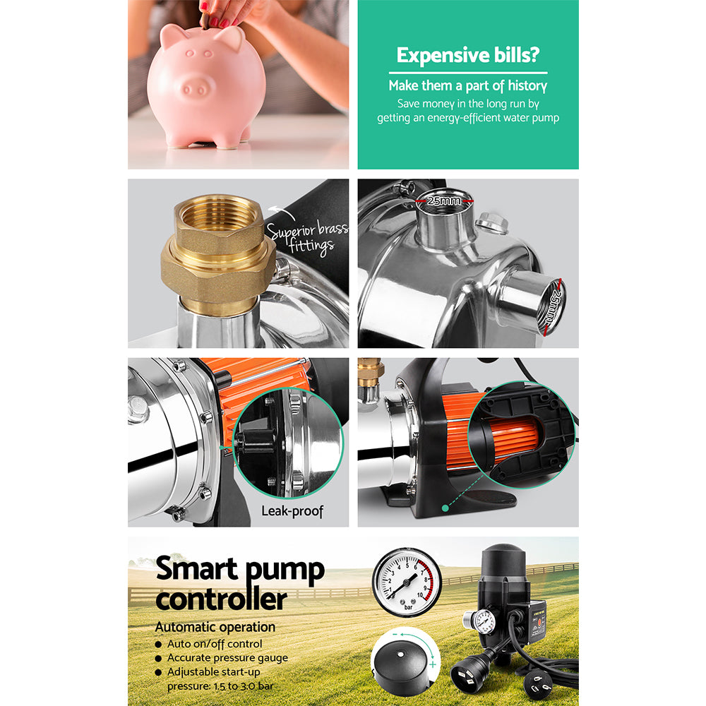 Garden Water Pump High Pressure 1500W Tank Rain Farm Irrigation House Black