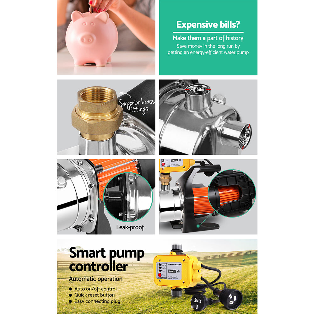 Garden Water Pump High Pressure 1500W Tank Rain Farm Irrigation House Yellow