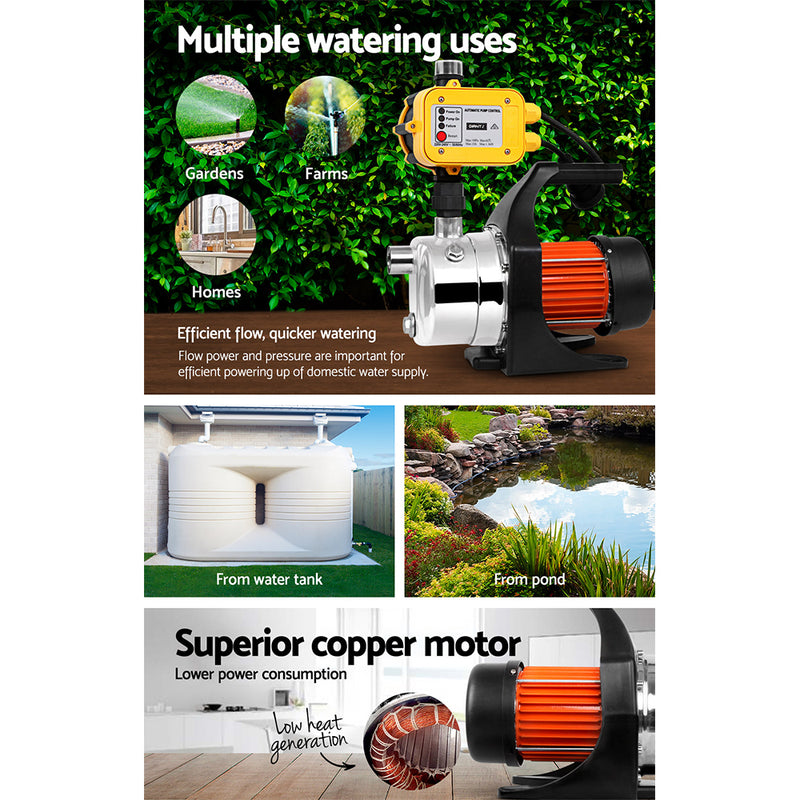 Irrigation Pumps - Garden Water Jet Pump High Pressure 800W Tank Rain Farm Irrigation Yellow