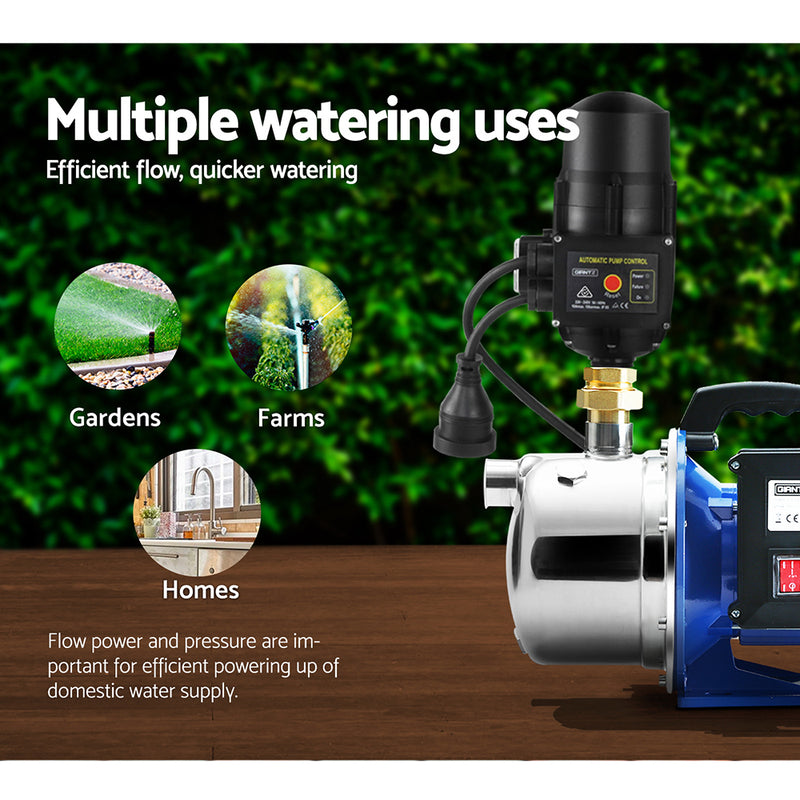 GardenJet Water Pump High Pressure 1100W Tank Rain Farm Irrigation Black - Giantz Jet Auto Controller