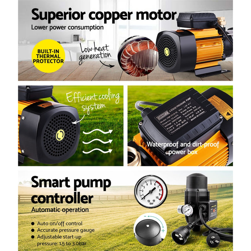 2500W High Pressure Garden Water Pump Multi Stage Black - Giantz Rain Tank Farm
